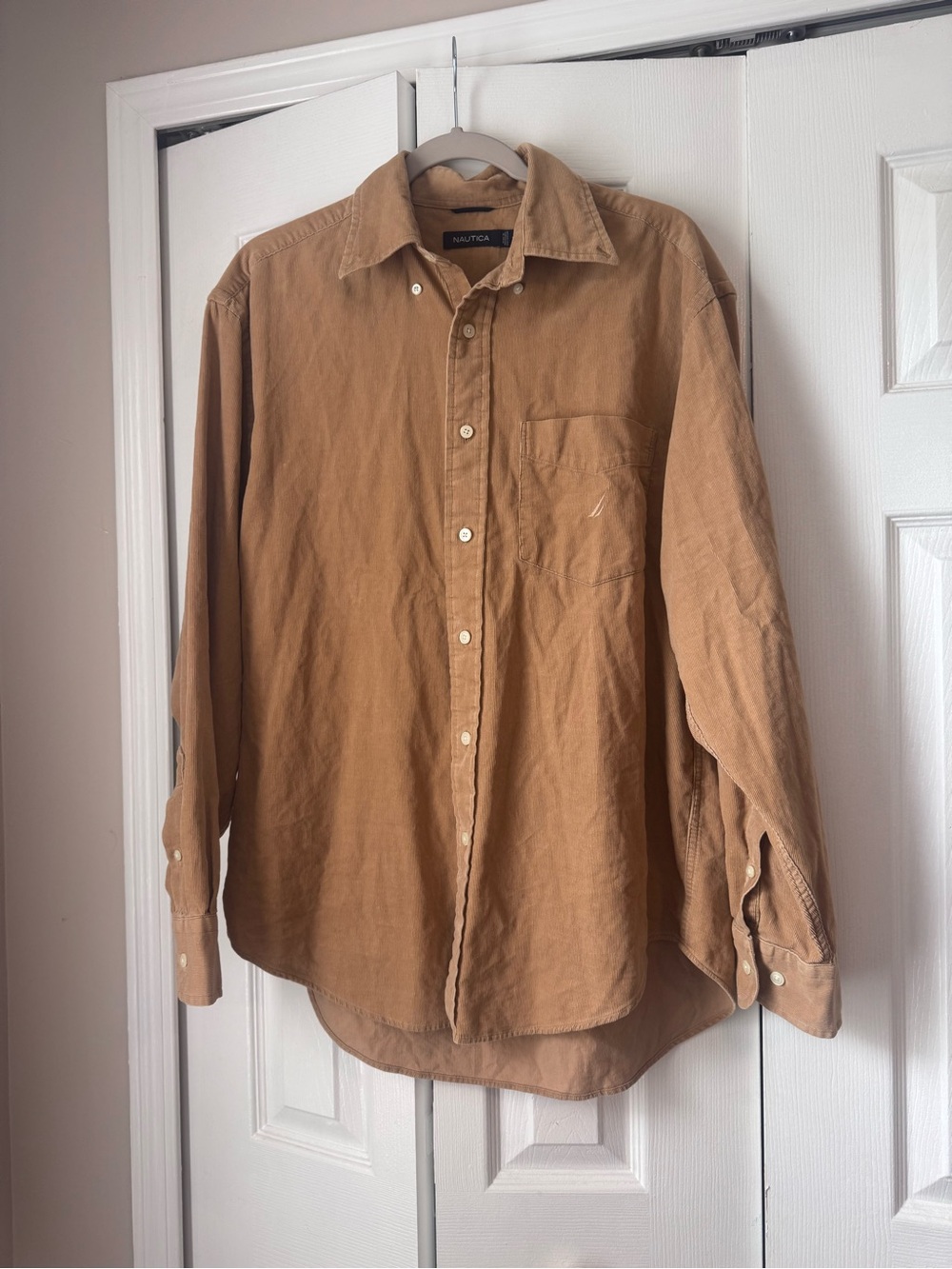 Vintage Nautica Corduroy Button Down Shirt Medium Brown Tan Gorpcore Y2K 90s